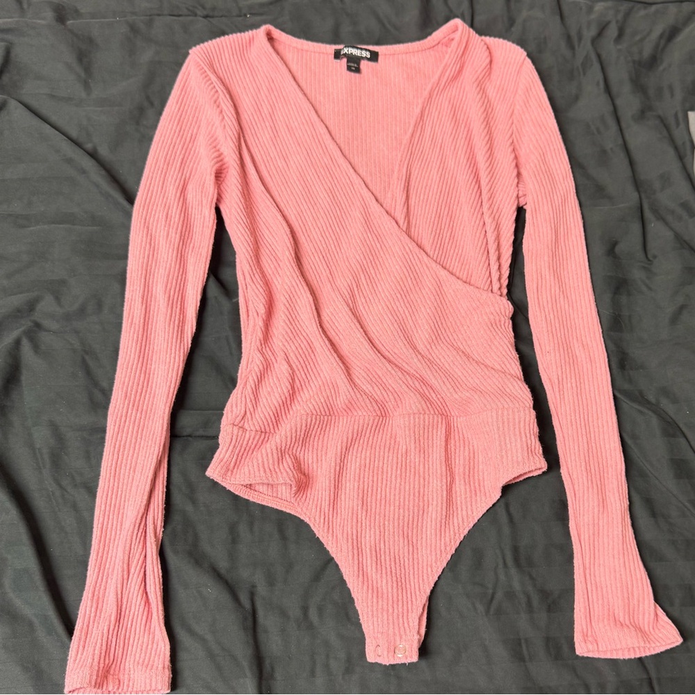 Express Dusty Rose Ribbed Bodysuit